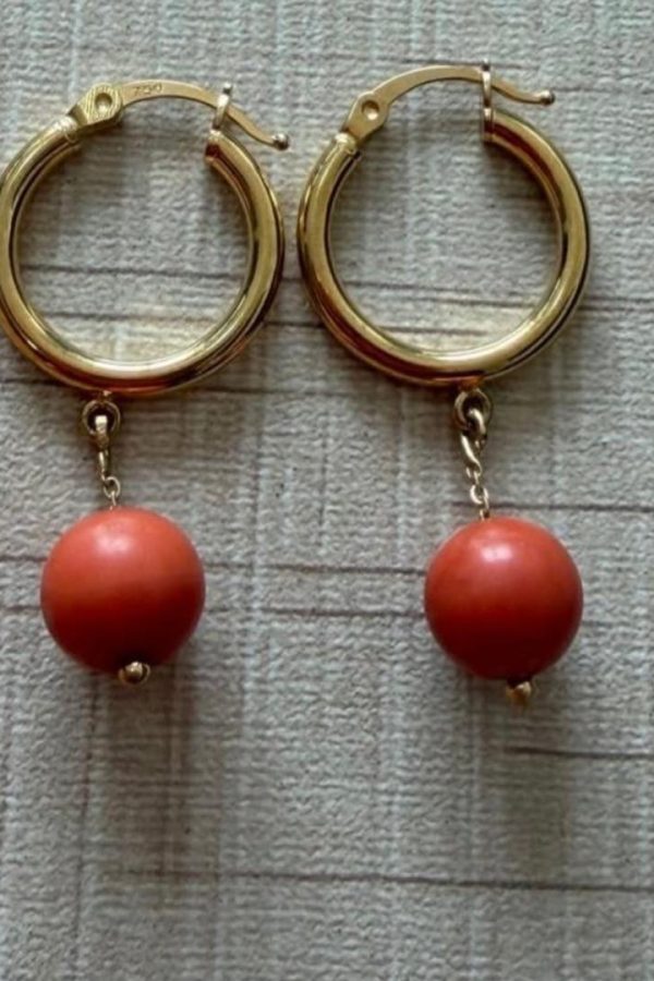 Genuine Coral & 18k Gold Earrings