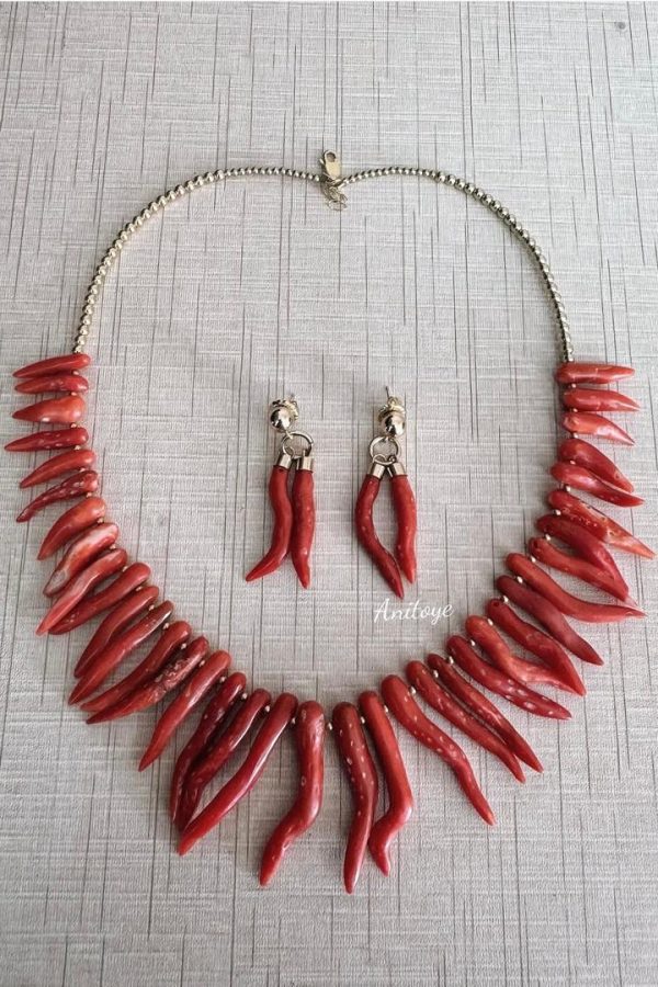 Original Chili Shaped Coral & 14k Gold Filled Jewelry