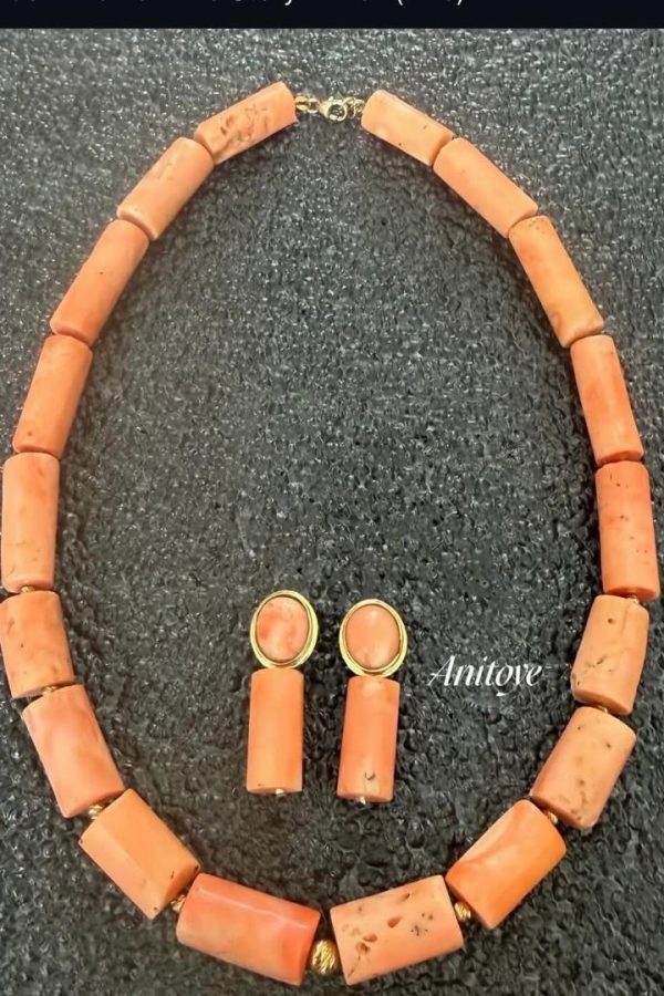 Genuine Coral & 18k Gold Jewelry Set B