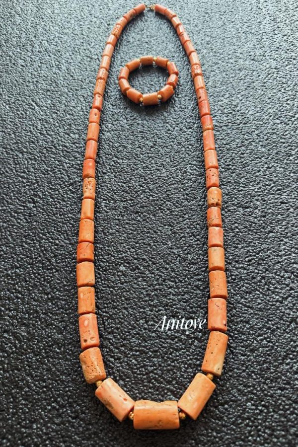 Genuine Coral & 18k Gold Neck Piece and Bracelet