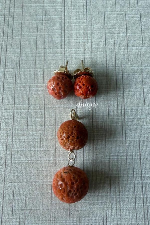 Genuine Coral & 14k Gold Filled Pendant and Earrings
