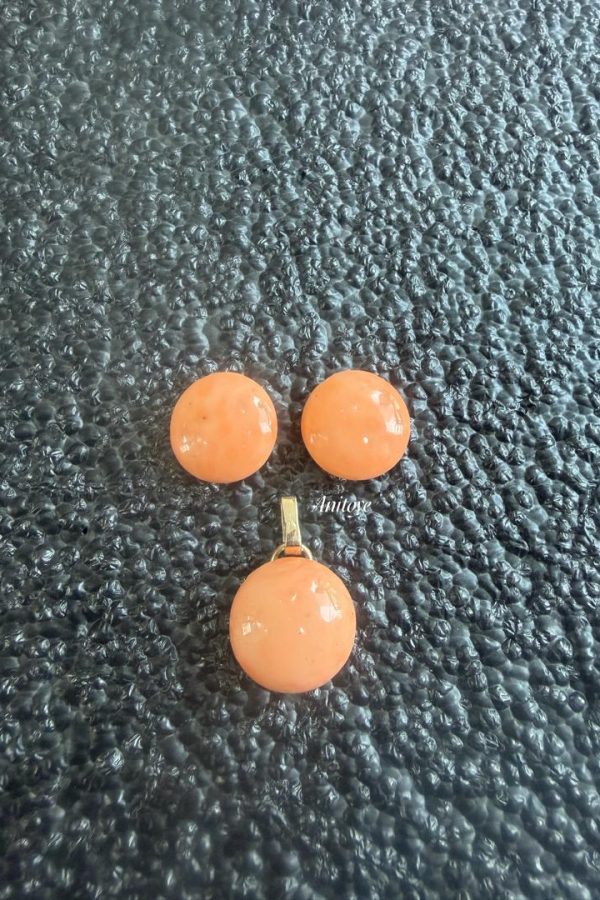 Genuine Coral & 10k Gold Earrings and Pendant